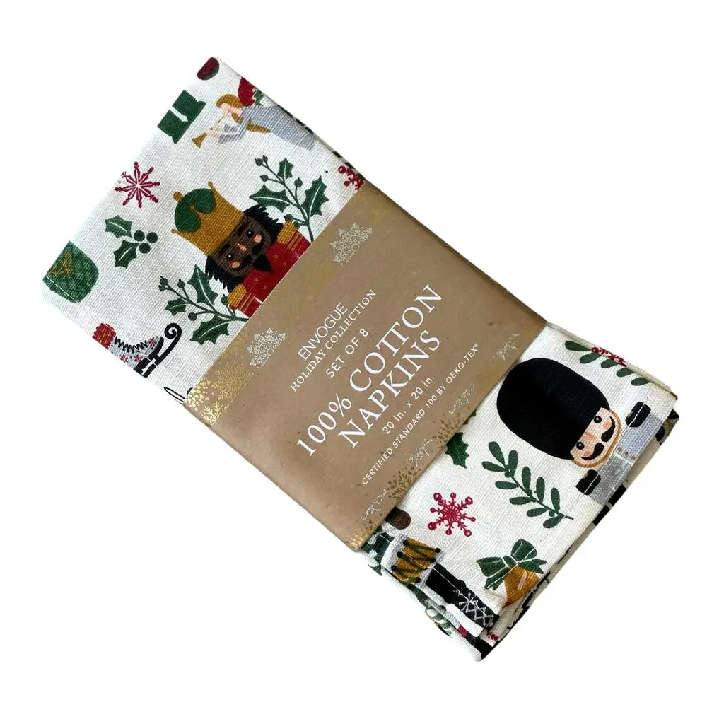 Envogue Christmas Nutcracker Dinner Napkins Set of 8 Holiday Cotton 20x20 NEW